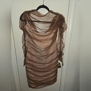 Elegant Brown Sheer Dress